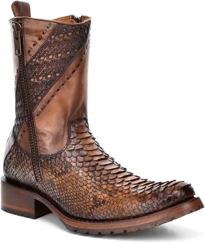 Vista 2 de Cuadra Bota para hombre en piel auténtica pitón y piel bovina con cremallera
