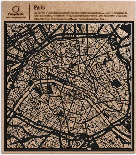 Vista 110 de O3 Design Studio Abu Dhabi - Mapa de corte de papel negro (12 x 12 pulgadas)