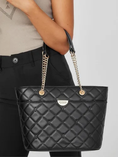Vista 4 de GUESS Bolso de mano acolchado bordado GS para mujer, color negro, Negro -, Mochila