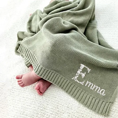 Vista 13 de Manta de punto personalizada y bordada de lujo con nombre de bebé, manta de algodón personalizada y monogramada para la guardería, regalos para bebé