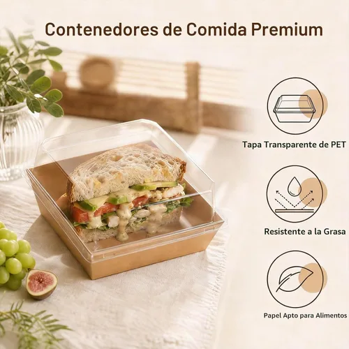 Vista 2 de Paquete de 25 cajas de embutidos con tapas transparentes, mini recipientes de papel desechables para alimentos (5 pulgadas), adecuados para postres