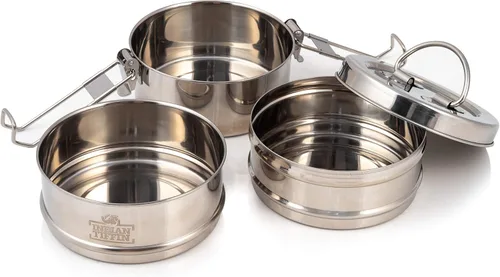 Vista 2 de Indian-Tiffin Lonchera Tiffin grande de acero inoxidable de 3 niveles