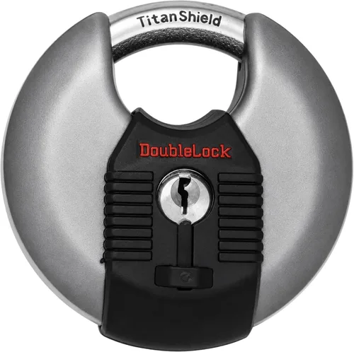 Vista 10 de DoubleLock Candado de combinación de disco de cangrejo, candado redondo de acero endurecido, resistente a la intemperie, cerradura combinada