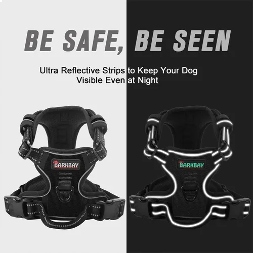 Vista 148 de BARKBAY - Arnés para perro sin tirones con clip frontal, material resistente y reflectante, asa de fácil control para pasear perros grandes