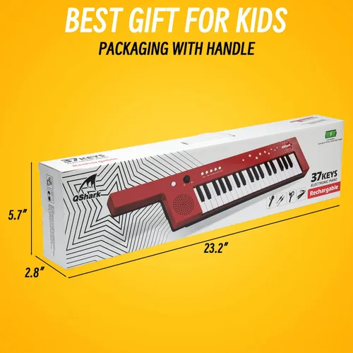 Vista 9 de Teclado de Piano Portátil de 37 Teclas, Juguetes Electrónicos de Karaoke Keytar con Micrófono y Correa de Transporte, 4 Tonos, 4 Ritmos, 10