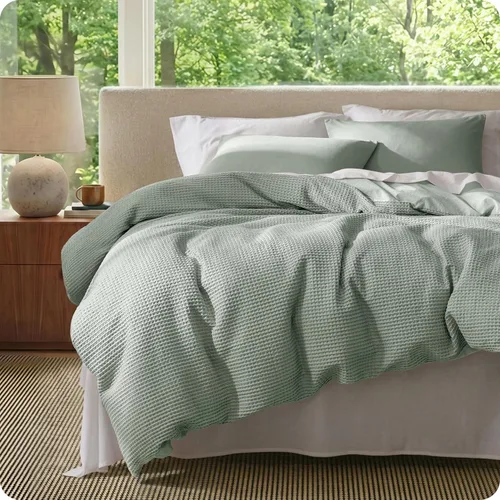 Vista 12 de Bedsure Funda de edredón de 100% algodón tamaño individual, tejido gofre, color blanco coco, GentleSoft y transpirable, juego de cama para regalo, 2