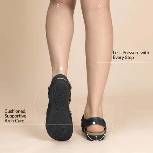 Vista 6 de Rihero Sandalias ortopédicas con soporte de arco para mujer, cómodas sandalias planas ortopédicas ajustables e informales