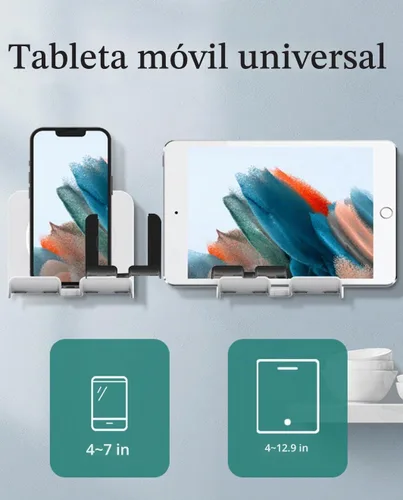 Vista 3 de Soporte de pared para teléfono con 3 almohadillas adhesivas, soporte plegable de ángulo ajustable para teléfono celular, sin perforaciones, soporte