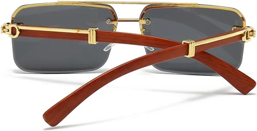 Vista 3 de JOVAKIT Lentes de sol cuadrados de moda para hombres y mujeres, con montura semi sin montura de los años 90, gafas de sol retro vintage