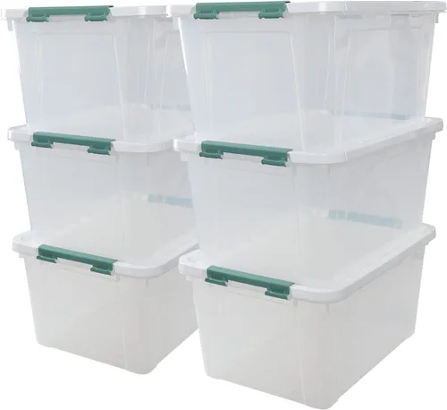 Vista 9 de Paquete de 6 cajas de almacenamiento con pestillo transparente, contenedor de almacenamiento de plástico de 14 L