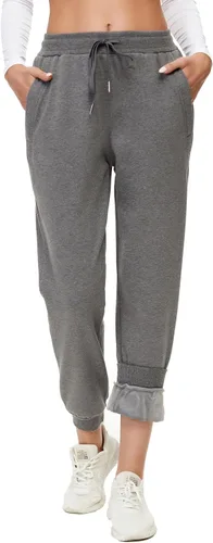 Vista 7 de MOUEEY Pantalones deportivos súper cálidos con forro de sherpa para mujer, pantalones deportivos de forro polar con bolsillos con cremallera