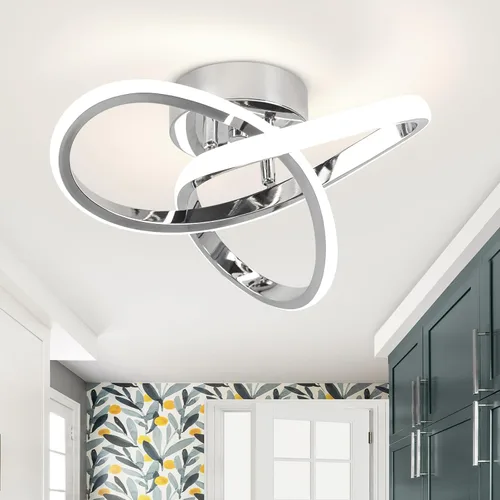 Vista 17 de CANEOE Moderna lámpara LED de techo, luz diurna blanca de 4500 K, lámpara de techo semiempotrada para dormitorio, baño, cocina, balcón, lavandería