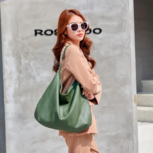 Vista 6 de Bolso Hobo para mujer, de piel sintética, suave, holgado, con cremallera