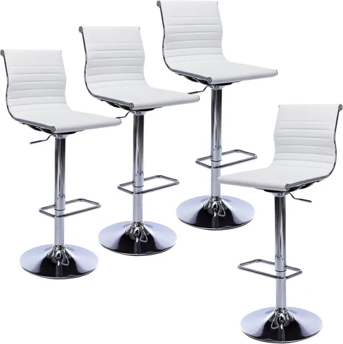 Vista 11 de LZAREAL Juego de 2 taburetes de bar de metal con altura ajustable, diseño moderno de piel sintética blanca sin brazos con base cromada para isla