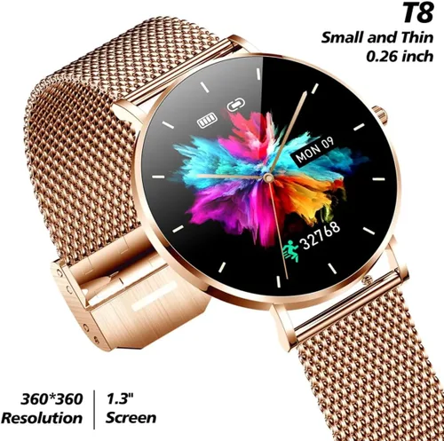 Vista 2 de Reloj inteligente de moda para mujeres y hombres, pantalla táctil Bluetooth, reloj inteligente de acero inoxidable/correa de nailon para monitoreo