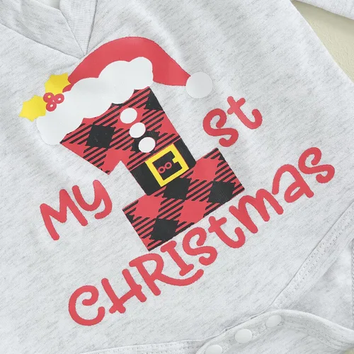 Vista 6 de My First Christmas - Conjunto de mameluco para bebé recién nacido, caballero, mameluco, pantalones a cuadros, ropa de Navidad, My First Christmas
