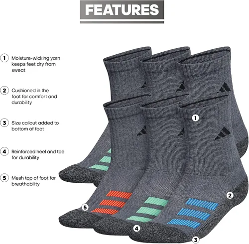 Vista 2 de adidas boys Kids-boysGirls Cushioned Angle Stripe Crew Socks 6-pair