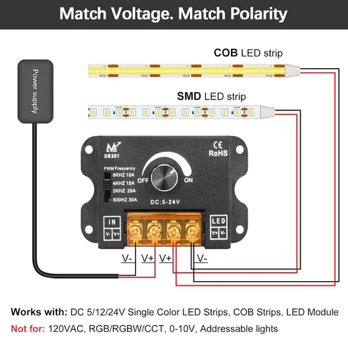Vista 6 de Interruptor del atenuador de la tira del LED, regulador ajustable