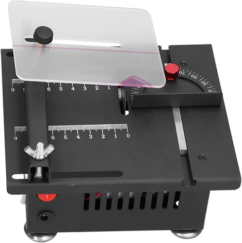 Vista 7 de Sierra de mesa Mini 100W, riel deslizante ajustable para carpintería, engranajes de 7 velocidades, corte de 0-90 grados, 0-6000r / min, aleación