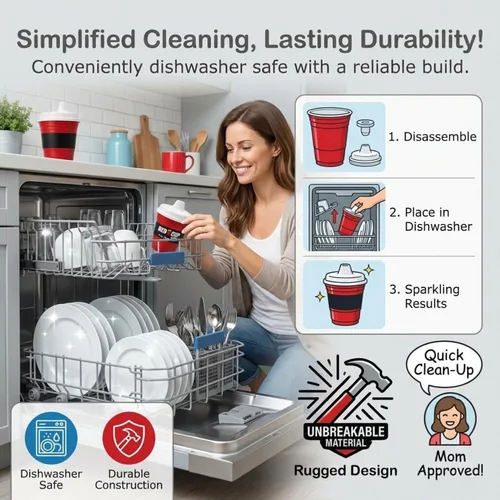 Vista 5 de Red Cup Living Vaso entrenador para bebé, 8 onzas, sin BPA, a prueba de derrames, no tóxico, apto para lavavajillas, tapa a prueba de fugas, fácil