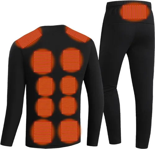 Vista 5 de NEBZCIV Conjunto de ropa interior térmica unisex de invierno con carga USB, ropa térmica de terciopelo de manga larga y pantalones largos