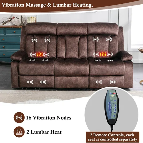Vista 4 de GUEAPY Sofá reclinable con calor y masaje, sofá reclinable con mesa abatible, sofá reclinable de 3 plazas para sala de estar, asientos de cine