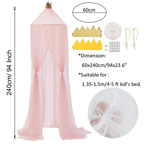 Vista 8 de Toldo para cama para niñas – Cama princesa Canopy Mosquitera Decoración de habitación de juegos cúpula Premium Hilado Netting Cortinas Baby Game Rosa