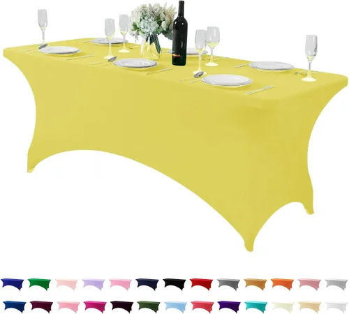 Vista 175 de Mantel de elastano para mesa de 6, 4 o 8 pies, universal, ajustable, para fiestas, banquetes, bodas y eventos, color verde manzana