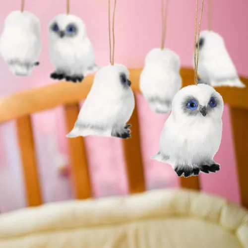Vista 6 de Skylety 6 piezas de mini búho de peluche de 3.2 pulgadas blanco suave peluche búho animal colgante adorno DIY llavero para regalos de fiesta