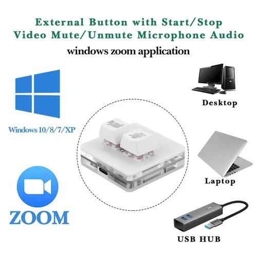 Vista 4 de Linkidea Botón de reunión de zoom USB para Windows, inicio/detener video, silenciar/desactivar el micrófono, compatible con la aplicación Zoom