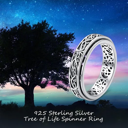 Vista 7 de YAFEINI Anillo giratorio de plata de ley para mujer, nudo celta, girasol, margarita, corazón, árbol de la vida, joyería de regalo para mujeres