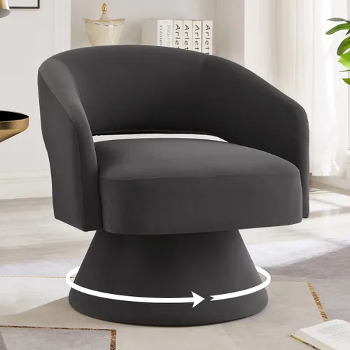 Vista 5 de 24KF Moderno sillón giratorio de 360 grados, cómoda silla de barril de terciopelo para sala de estar y dormitorio, silla redonda giratoria
