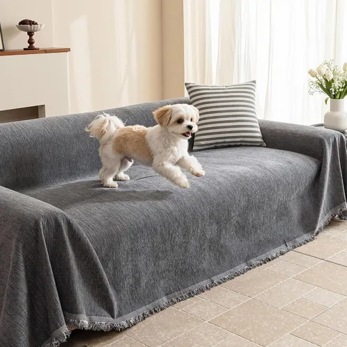 Vista 14 de MEETSKY Funda Negra de Silla de Tamaño Grande, Funda de Chenilla para Sillón/Sofá de 1 Cojín para Perro, Fundas de Sofá Protector de Muebles