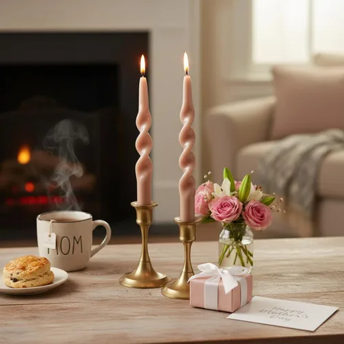 Vista 52 de Candelabros en espiral verde y velas cónicas verdes - Gedengni 7.5 pulgadas Velas cónicas cortas y encantadoras con diseño retorcido, velas sin