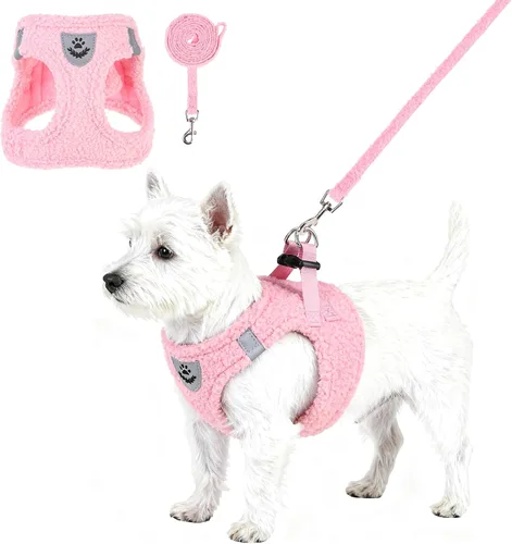 Vista 27 de Arnés de malla suave para cachorros – Juego de arnés y correa para perros pequeños, ajustable y cómodo chaleco reflectante acolchado para cachorros
