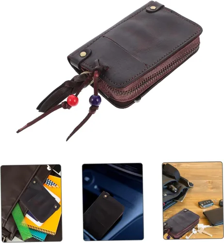 Vista 5 de 5 unids clave caso hombre monedero para hombres hombres carteras de cuero hombre cartera cremallera coche llave bolsa cuero genuino