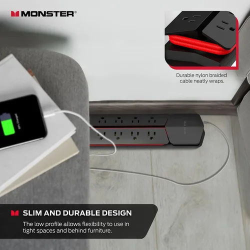 Vista 7 de Monster Power Center Vertex XL Protector de sobretensiones con regleta de alimentación desmontable, 10 salidas de CA, 2 puertos USB-A y 1 puerto