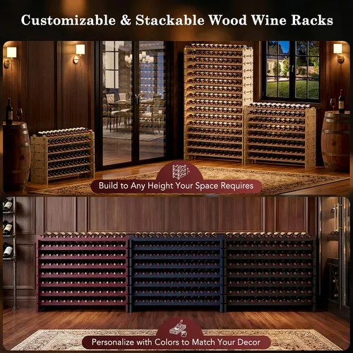 Vista 7 de ZENY Estante modular apilable para 96 botellas, soporte independiente para botellas de vino de 8 niveles, estante de almacenamiento de vino
