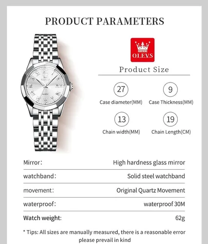 Vista 9 de OLEVS Reloj de pulsera para mujer, pequeño reloj de pulsera de acero inoxidable para mujer, reloj analógico de cuarzo para mujer