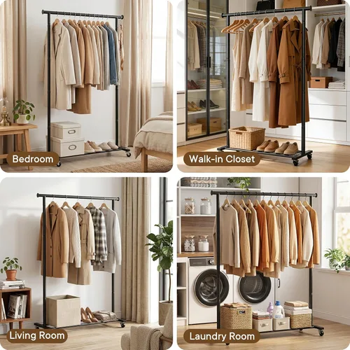 Vista 7 de Perchero de ropa para colgar ropa, perchero portátil de metal para dormitorio, lavandería, sala de estar, color negro