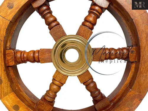 Vista 6 de Medieval Replicas Rueda de latón Rueda de barco de madera náutica 12 pulgadas, 12 pulgadas