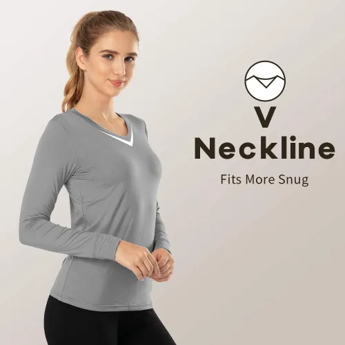 Vista 9 de MANCYFIT Tops térmicos para mujer, camisa con forro polar, manga larga, capa base, cuello en V