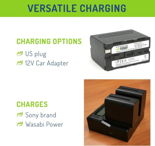 Vista 5 de Wasabi Power Batería (paquete de 2) y cargador dual para Sony NP-F950, NP-F960, NP-F970, NP-F975 (Serie L)