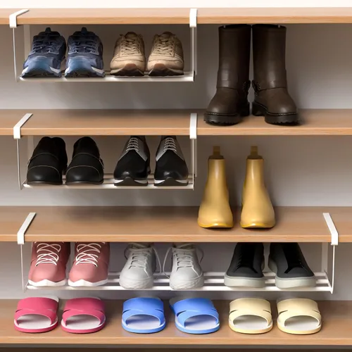 Vista 8 de CroBlissful 1 zapatero expandible para armario de 16.5 a 31.5 pulgadas, ajustable, retráctil, colgante, estante para zapatos, dormitorio, Blanco