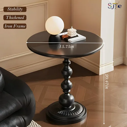 Vista 2 de Mesa Auxiliar – Mesa de Acento Pequeña Redonda de 13.8" con Base de Metal, Mesa de Café Vintage Multifuncional para Sala de Estar, Dormitorio