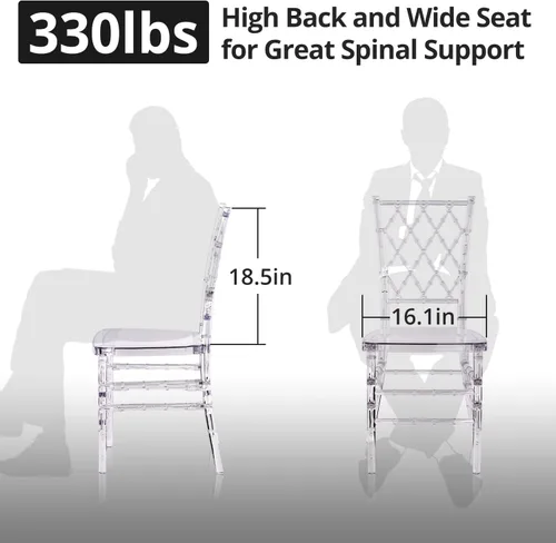 Vista 3 de Juego de 4 sillas de comedor transparentes, modernas sillas de boda de 16.1 pulgadas de ancho para adultos, silla fantasma de cristal, sillas