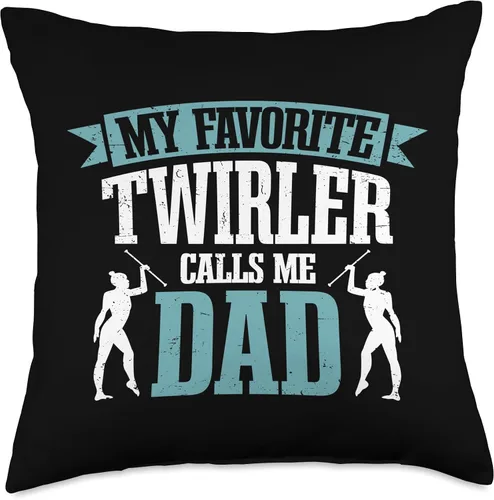 Vista 4 de Baton Twirling Majorettes Cute Baton Design My Favorite Twirler Calls Me Dad Throw Pillow, 16x16, Multicolor