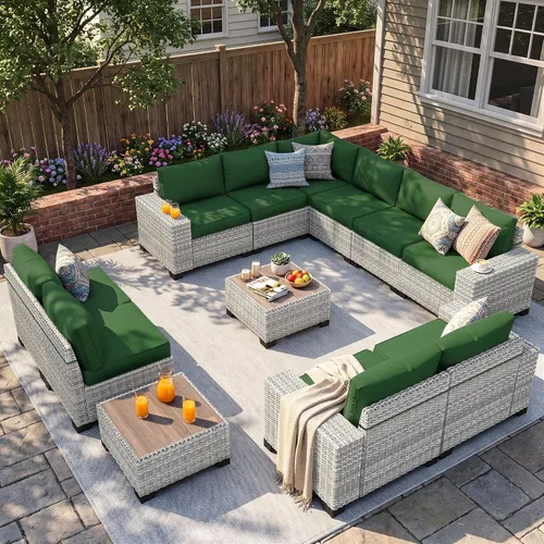 Vista 94 de Muebles de patio al aire libre conjunto PE mimbre ratán al aire libre sofá seccional Gris