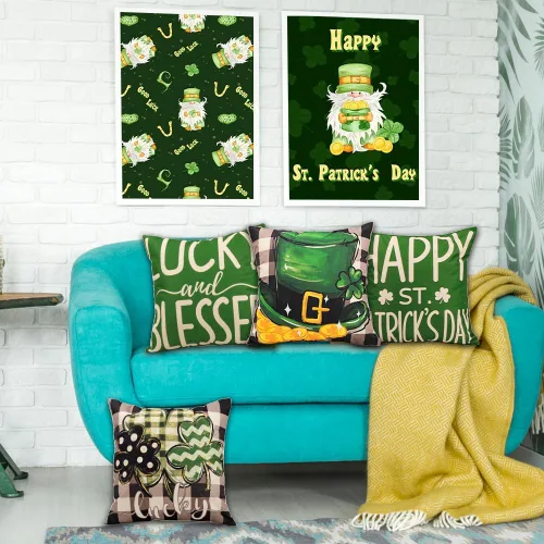 Vista 6 de Vellibring Fundas de almohada del Día de San Patricio de 18 x 18 pulgadas, fundas de almohada para decoración de sofá y decoración de sofá, diseño