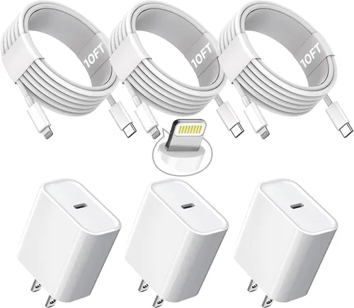 Vista 6 de Cargador rápido para iPhone, [certificado MFi] Bloque de carga rápida USB C de 20 W con cable de Tipo-C a Lightning de 10 pies, carga súper rápida